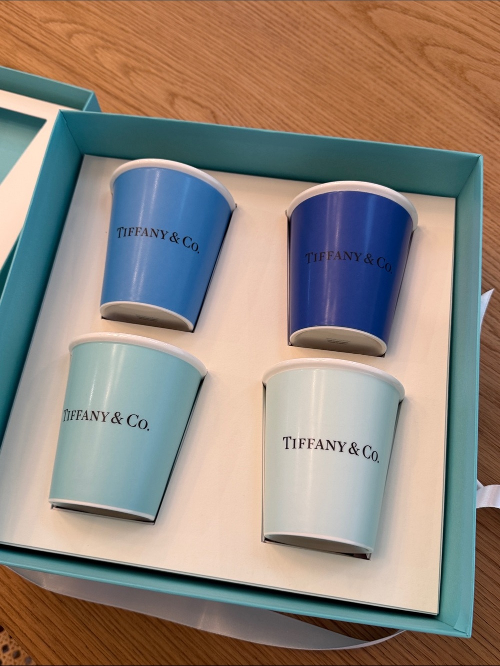 Tiffany & Co. Four-Piece Blue Gradient Coffee Cup Set